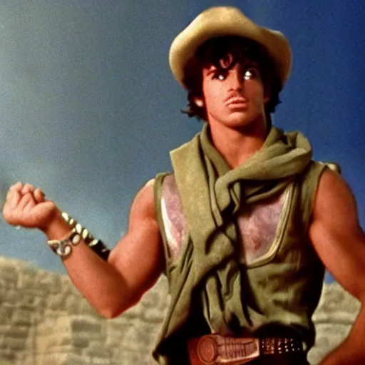 Prompt: a film still of young Joseph Joestar from Battle Tendency in Raiders of the Lost Ark(1981)