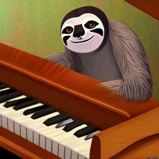 Prompt: sloth playing the piano in style of disney animation, disney, pixar