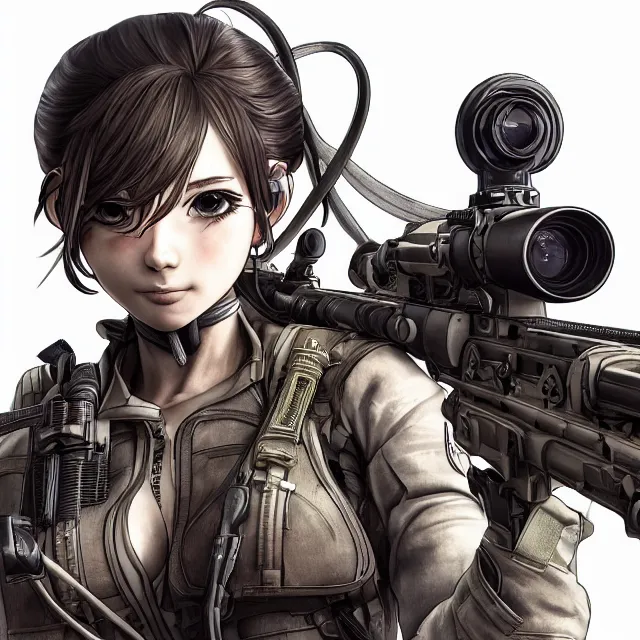 Prompt: the photorealistic portrait of lawful neutral female futuristic marine sniper as absurdly beautiful, gorgeous, elegant, young anime gravure idol, an ultrafine hyperdetailed illustration by kim jung gi, irakli nadar, intricate linework, bright colors, octopath traveler, final fantasy, unreal engine 5 highly rendered, global illumination, radiant light, detailed and intricate environment