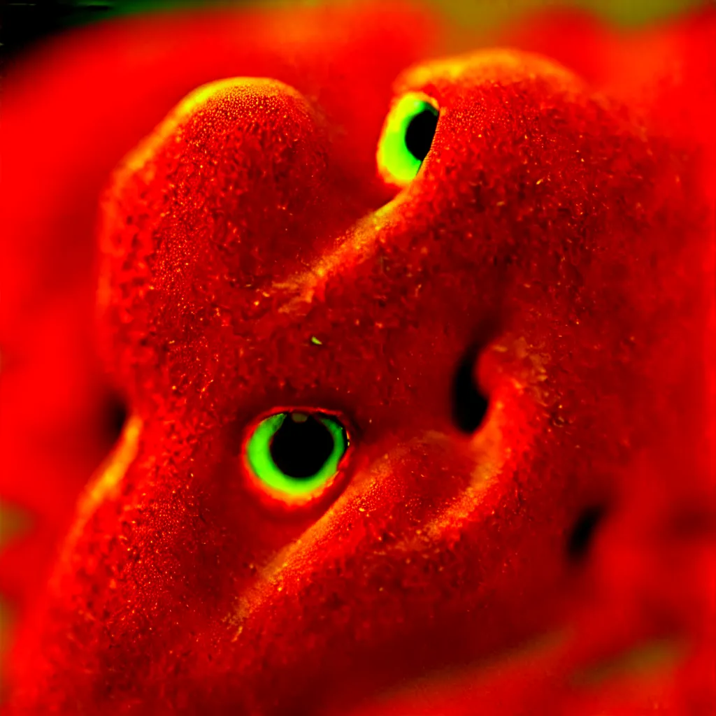 Image similar to fiery whimsical emotional eyes cephalopod, in a photorealistic macro photograph with shallow dof