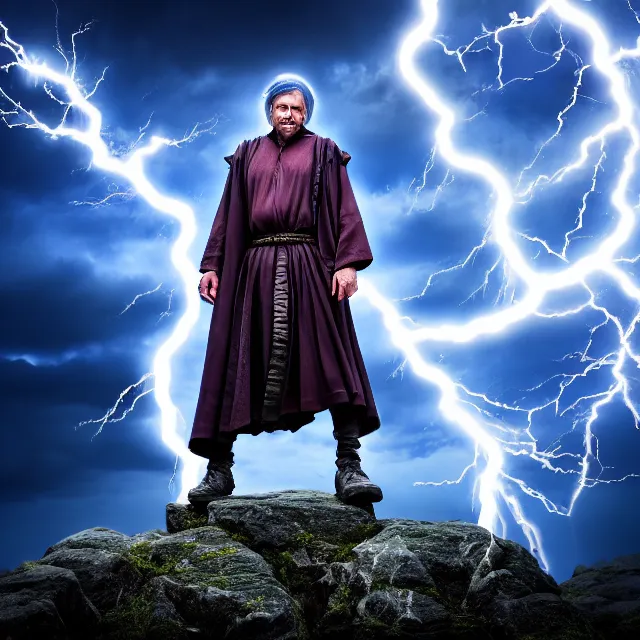 Image similar to photo of a sorcerer with lightning powers, highly detailed, 4 k, hdr, smooth, sharp focus, high resolution, award - winning photo