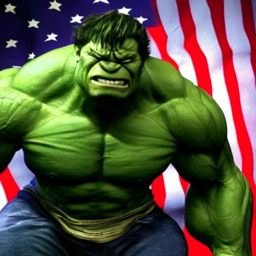 Prompt: joe biden as the hulk, realistic artstyle, wide shot, dramatic lighting, octane render, hyperrealistic, high quality, highly detailed, HD, beautiful, cinematic, 8k, unreal engine, facial accuracy, symmetrical