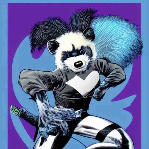 Image similar to a skunk that is blue by richard corben style