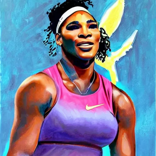 Prompt: beautiful painting of Serena Williams as the Nike Goddess of Victory
