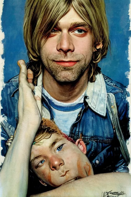 Image similar to kurt cobain from nirvana painted by norman rockwell