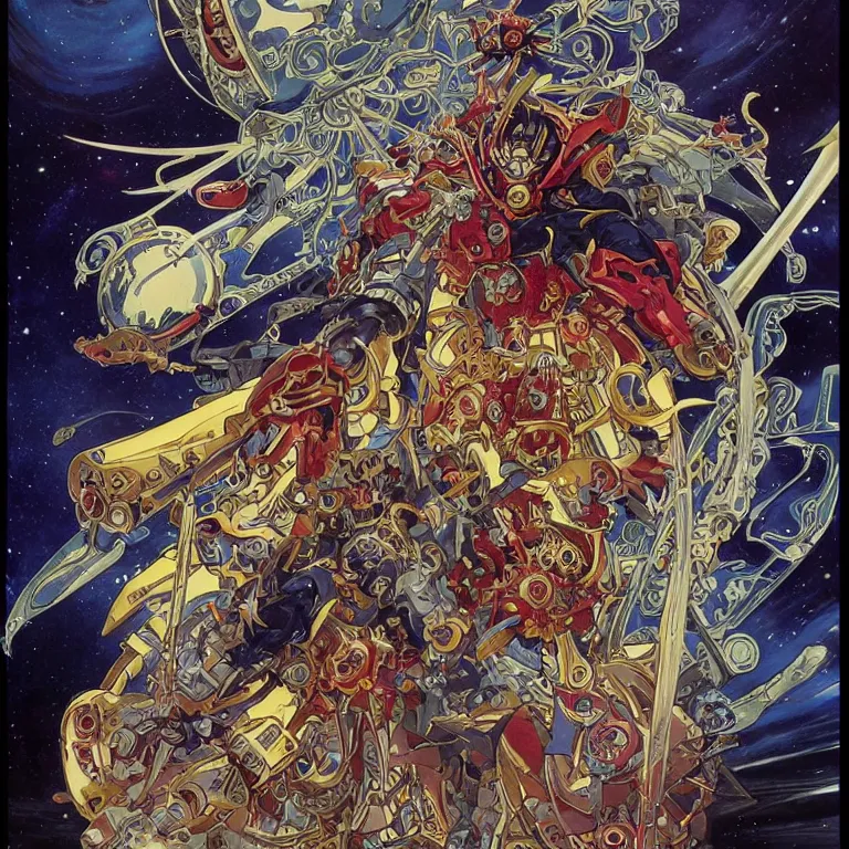Prompt: portrait of The Anti-Spiral from Tengen Toppa Gurren Lagann by Jeff Easley and Peter Elson + beautiful eyes, beautiful face + symmetry face + border and embellishments inspiried by alphonse mucha, fractals in the background, galaxy + baroque, gothic, surreal + highly detailed, intricate complexity, epic composition, magical atmosphere + masterpiece, award winning + trending on artstation