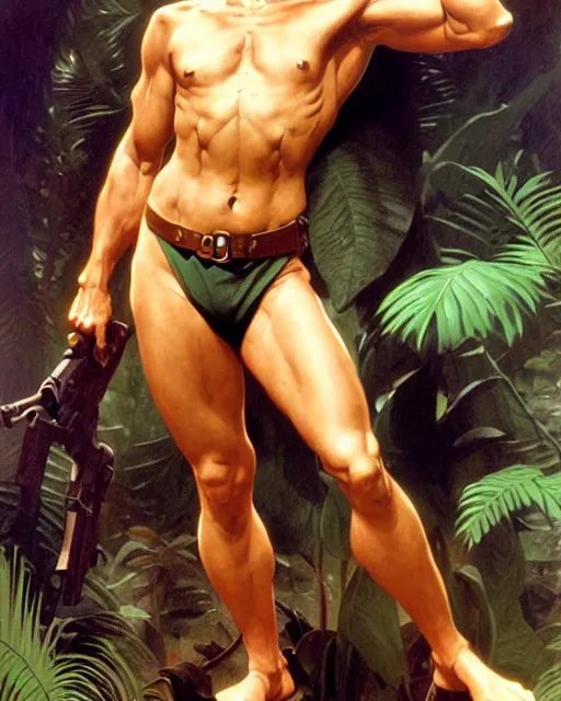 Prompt: doc savage in the jungle, fantasy character portrait, ultra realistic, concept art, intricate details, highly detailed by william adolphe bouguereau james bama, and frank frazetta