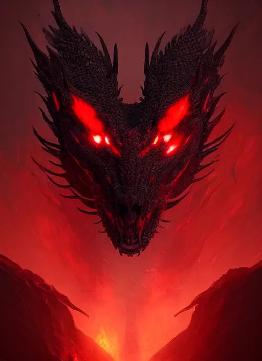 Image similar to black dragon with red demonic eyes on the red smoke background, chthonic, photorealistic, ultra detailed, trending on artstation, concept art, octane render, unreal engine, by shinji aramaki, by christopher balaskas, by krenz cushart