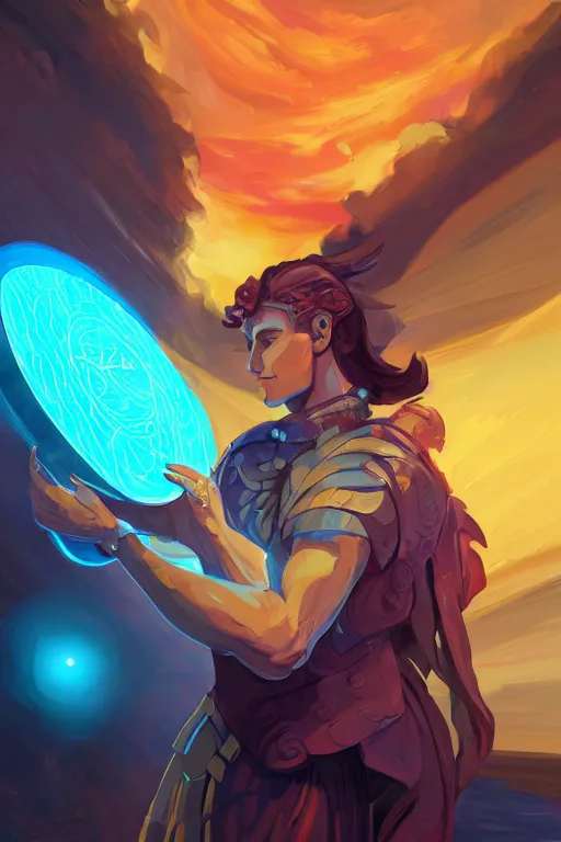 Prompt: the handsome god hermes, wearing winged helmet, holding glowing laptop computer, digital painting bioluminance alena aenami artworks in 4 k design by lois van baarle by sung choi by john kirby artgerm style pascal blanche and magali villeneuve