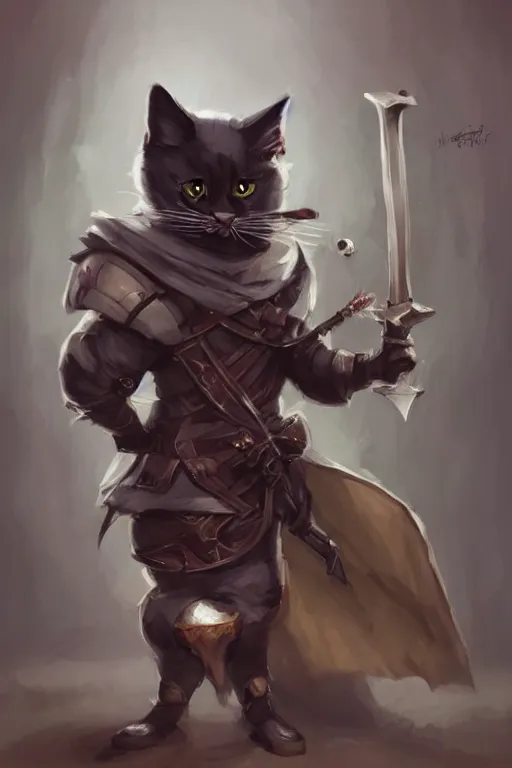 Prompt: cute anthropomorphic tuxedo cat knight wearing a cape and holding a bow, dark armor, cute and adorable, pretty, beautiful, DnD character art portrait, matte fantasy painting, DeviantArt Artstation, by Jason Felix by Steve Argyle by Tyler Jacobson by Peter Mohrbacher, cinematic lighting