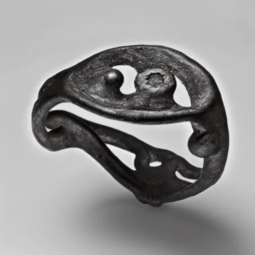 Image similar to a ring made of cast metal designed by leonora carrington