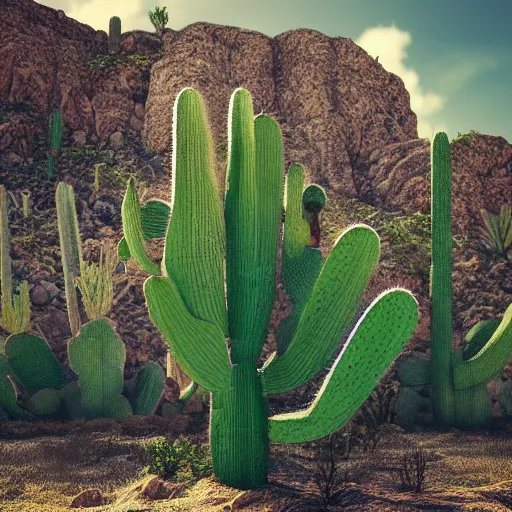 Prompt: “cactus castle made of San Pedro in a cactus forest, hyperrealism, detailed, 8k, octane render”