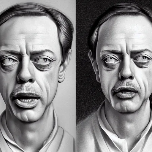 Image similar to A spoon that lies on a kitchen counter looks like Steve buscemi, highly_detailed!!, Highly_detailed_face!!!, artstation, concept art, sharp focus, illustration, art by Leonardo da Vinci and Michelangelo and Botticelli