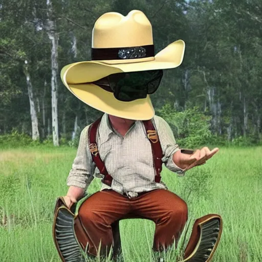 Prompt: a really cool aligator wearing a cowboy hat and sunglasses,