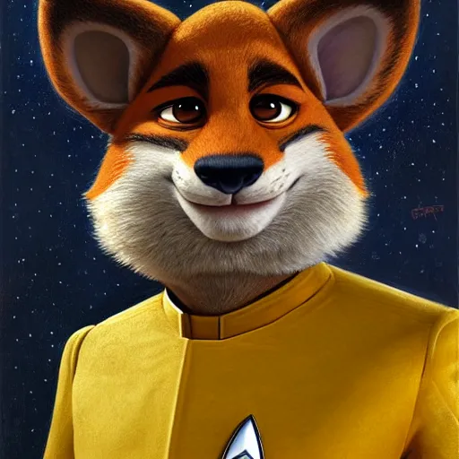 Image similar to a portrait of chief boggo in a starfleet uniform star trek chief engineer. zootopia fursona furaffinity furry art detailed face highly detailed painting by gaston bussiere craig mullins jc leyendecker gustav klimt artgerm greg rutkowski furry