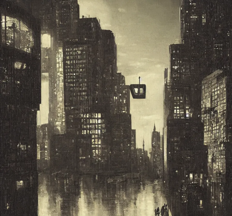 Image similar to future, dystopia, night, city, lamp, control, vermeer