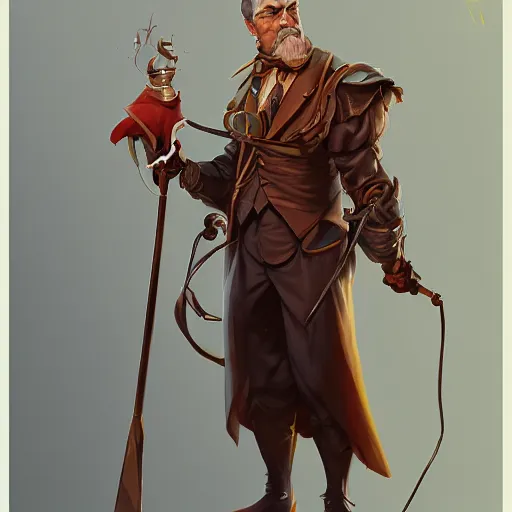 Image similar to distinguished nobleman with electrified walking cane, portrait, behance hd artstation, style of jesper ejsing