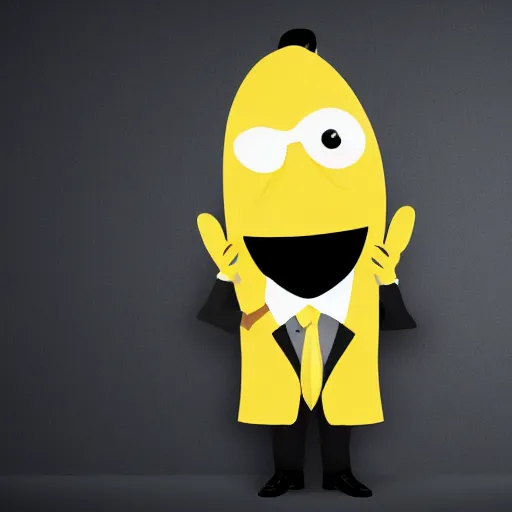 Image similar to a person with a banana head wearing a business suit