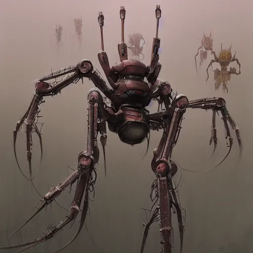 Prompt: character concept art of a multi - legged spider robot, depth of field background, artstation, award - winning realistic sci - fi concept art by jim burns and greg rutkowski, beksinski, a concept art masterpiece, pastel color palette, james gilleard, bruegel, alphonse mucha, and yoshitaka amano.