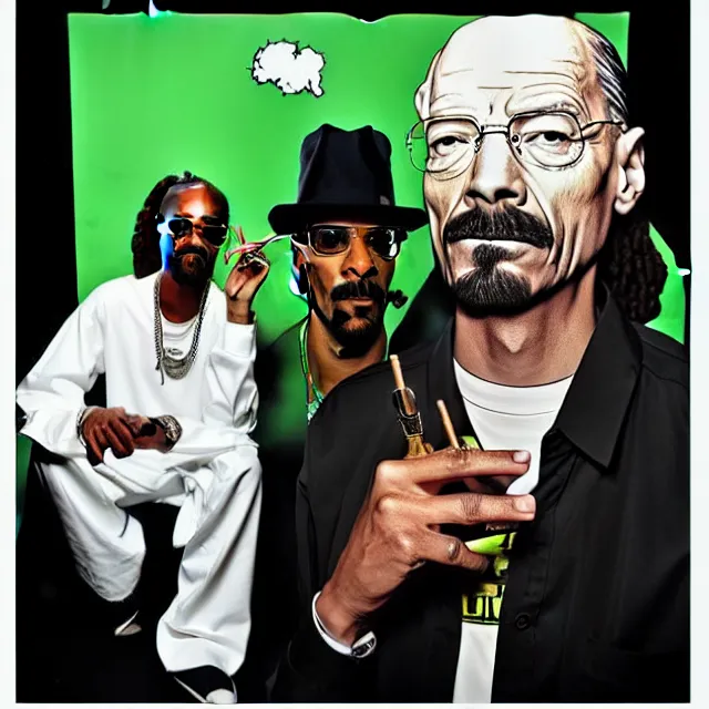 Prompt: snoop dogg and walter white in the studio smoking weed in the studio, walter white, snoop dogg, smoking weed, studio, photorealistic