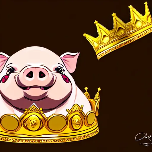 Image similar to cute morbidly obese pig wearing a gold crown, studio lighting, detailed, photography, 82 mm sigma art, dynamic lighting, digital painting, sharp focus, fantasy art