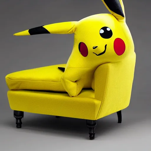 Image similar to a sofa in style of pikachu , photo 4k,