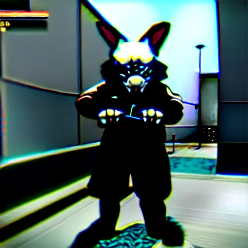 Image similar to screenshot from the pc game payday 2 ( max settings ) demonstrating the fursuit unlock