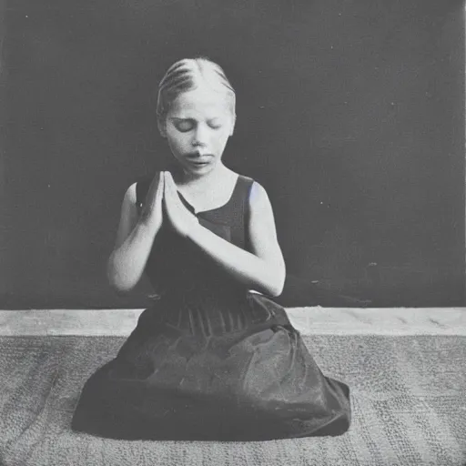 Prompt: a high quality vintage photo of a young girl praying