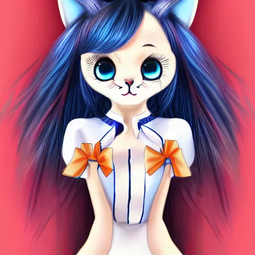 Image similar to graphic, hyperreal, portraiture illustration of a anthropomorphic beautiful ragdoll cat in different japanese cartoon cosplay clothes, smiling, digital painting