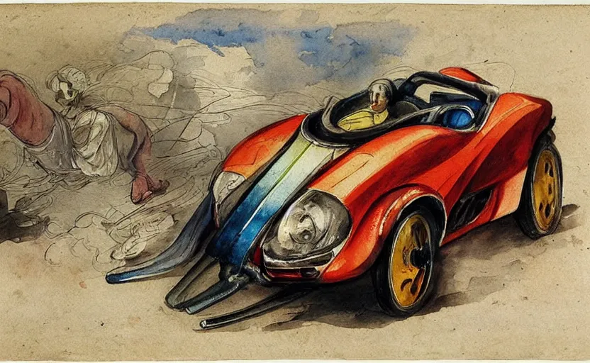 Prompt: sport car, colorful watercolor. by rembrant, battle angel alita, 1 6 6 7