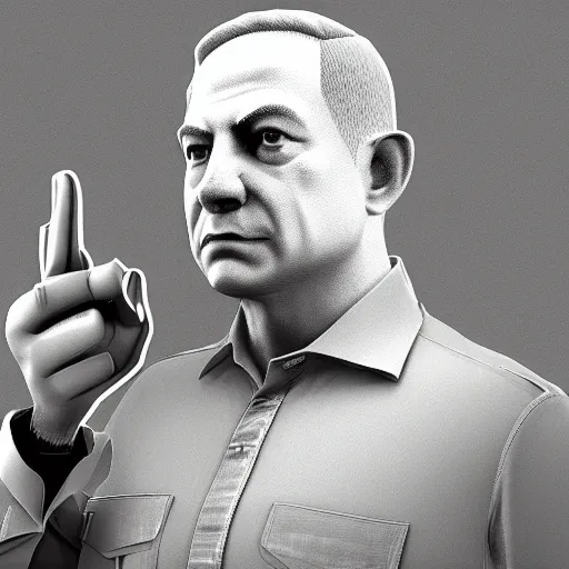 Image similar to a 3 d render of benjamin netanyahu as a counter strike character, created in blender, t - posing, edited, lighting, hq