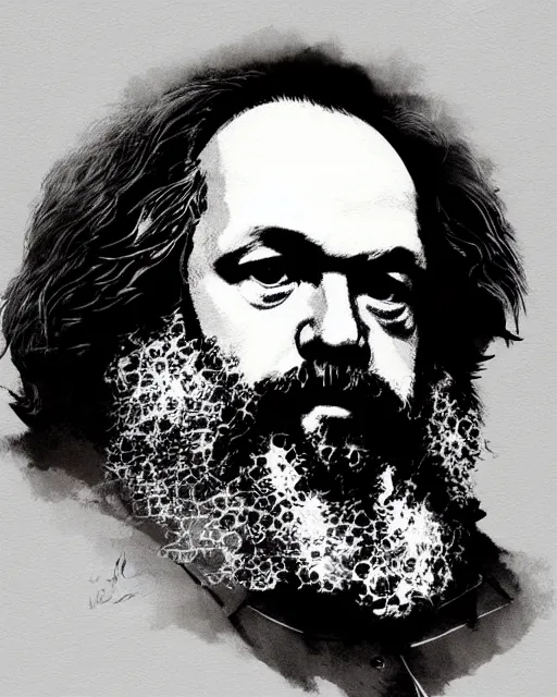 Prompt: portrait of a karl marx, concept art, sumi - e style, artstation, trending, highly detailed, smooth, focus, art by yoji shinkawa