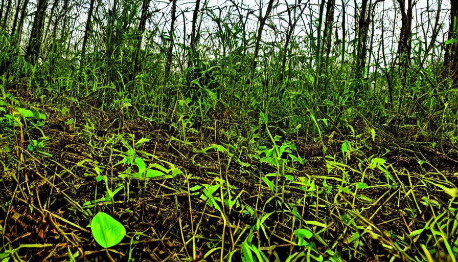 Image similar to industrial refinery rising out of the undergrowth