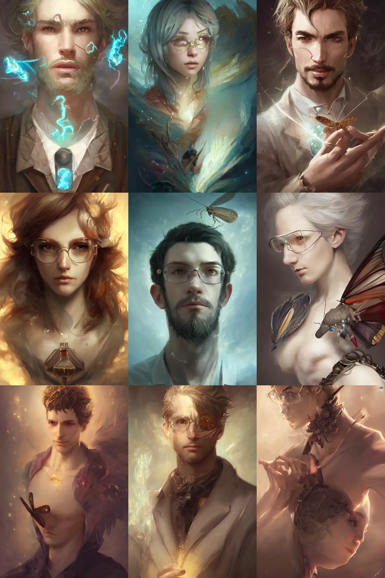 Prompt: a ( man personified as a chemist moth ), beauty portrait, fantasy chemistry, digital art by krenz cushart, laurie greasly, wlop, artgerm, intricate, highly detailed, sharp focus, smooth, epic composition, joyful, unreal engine