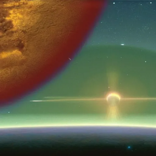 Image similar to landscape showing horizon of a ringworld