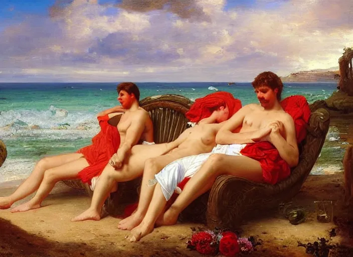 Image similar to the roman legion relaxing on the beach by vladimir volegov and alexander averin and pierre auguste cot and delphin enjolras