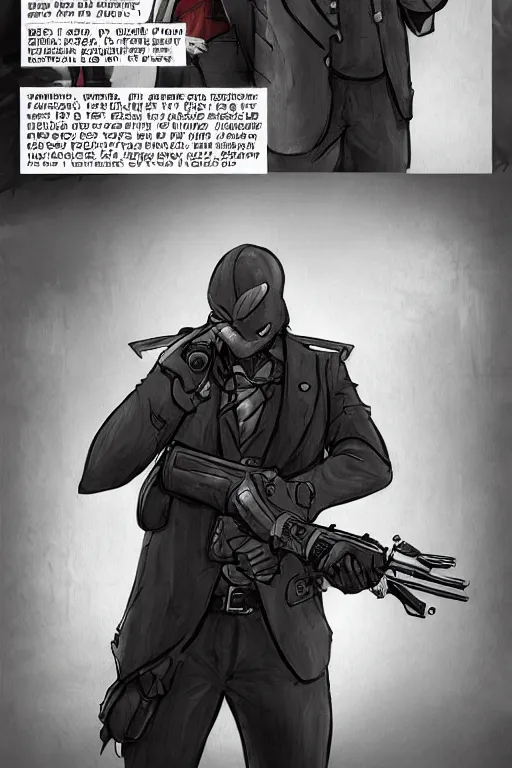 Image similar to rabbit as a hitman, dynamic lighting, fantasy concept art, trending on art station, stunning visuals, creative, cinematic, ultra detailed, comic strip style