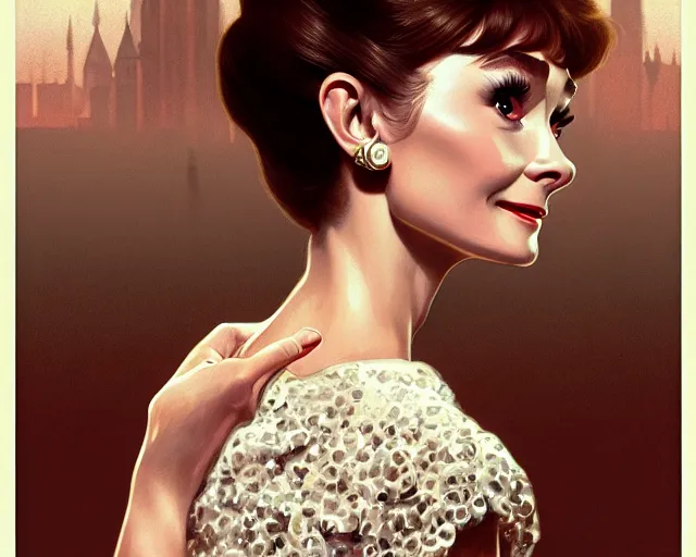 Image similar to photography of audrey hepburn in breakfast at tiffany's, snap shots of the movie, intricate, elegant, highly detailed, digital painting, artstation, concept art, matte, sharp focus, illustration, art by artgerm and greg rutkowski and alphonse mucha