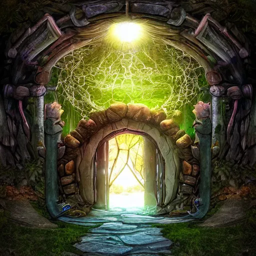 Image similar to a portal leading to a fantasy world full of things to explore