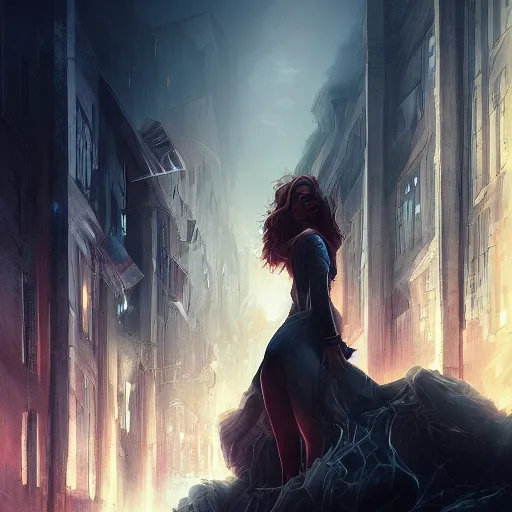 Prompt: a wall of darkness consuming a city by Charlie Bowater