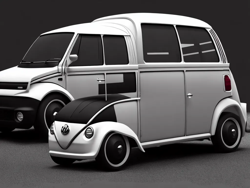 Prompt: bw 3 d render concept car of a van volkswagen and fiat 5 0 0, hyperrealism, detailed textures, photorealistic 3 d, ultra realistic, cinematic, intricate, cinematic light, unreal engine 8 k, octane render, unreal engine by david kostic and stanley lau and artgerm and philippe stark