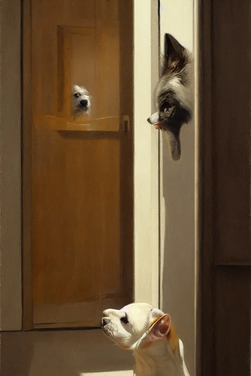 Image similar to dragan bibin painting of a dog in a doorway