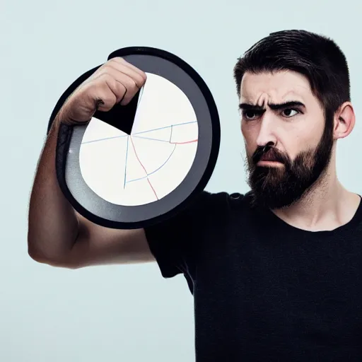 Prompt: photo of an angry man about to punch a pie chart