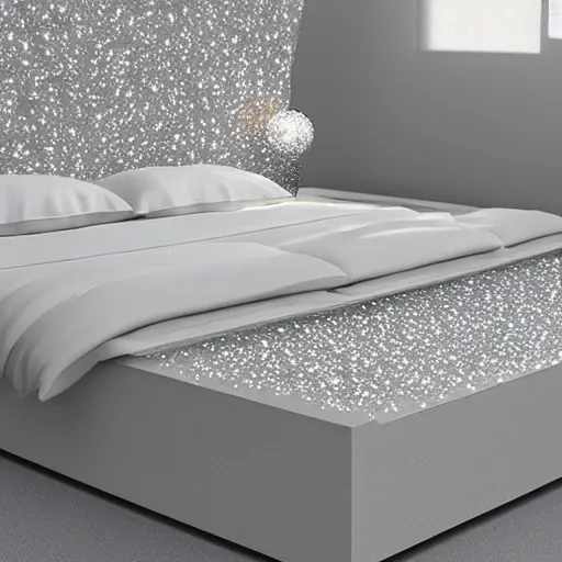 Image similar to a bed made out of clouds and shimmering diamonds