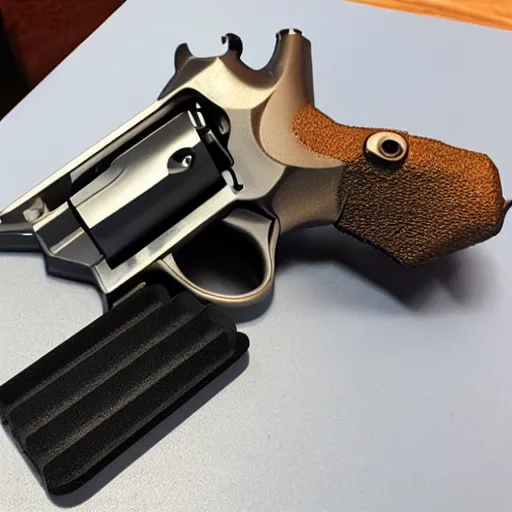 Prompt: a 3 d printed, magazine fed revolver. 4 k, hdr, photo taken on an iphone 1 2.