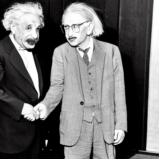 Prompt: Albert Einstein meeting stephen hawking on the red carpet