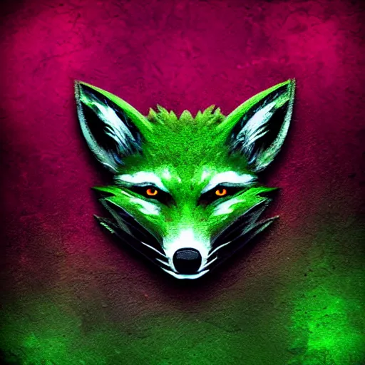 Prompt: green fox head rune, professional digital art, wood, style of magic the gathering