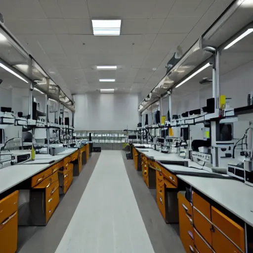 Image similar to photo of a modern laboratory which got detroyed by aliens