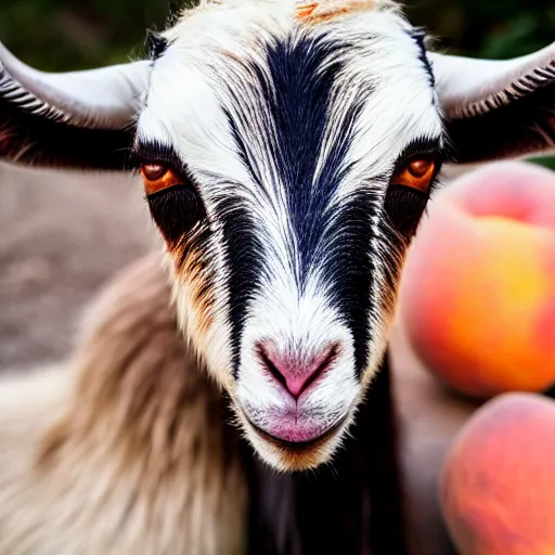 Prompt: a hybrid of a goat and a peach but mostly peach, 8 k, 4 k, professional photography, award winning photo