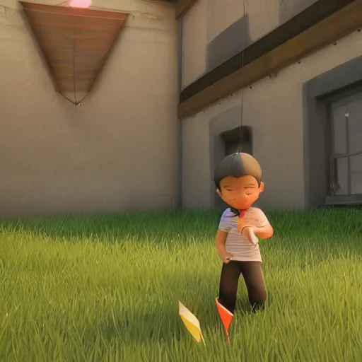 Prompt: a boy and his kite, Unreal Engine 4